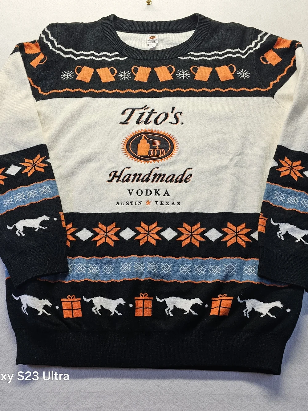 Men's Crewneck Sweater - Black/White/Orange
